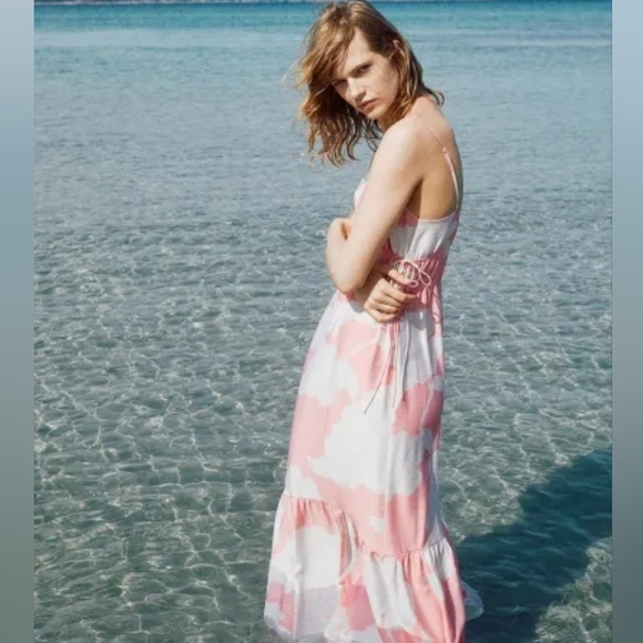 H&M Drawstrings Maxi Dress Floral Light Pink XXL, XL BNWT - Picture 6 of 15